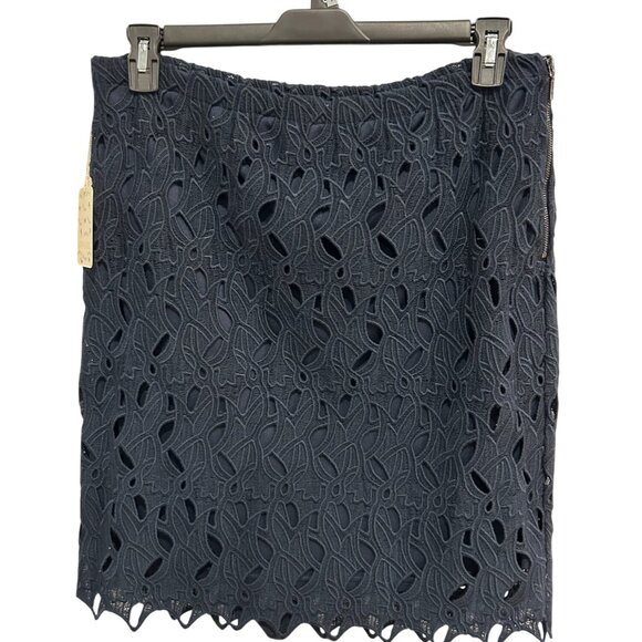Lucy & Laurel Navy Blue Lace Floral Cutout DesignLined Skirt Size 10 Elegant NWT - Picture 1 of 9
